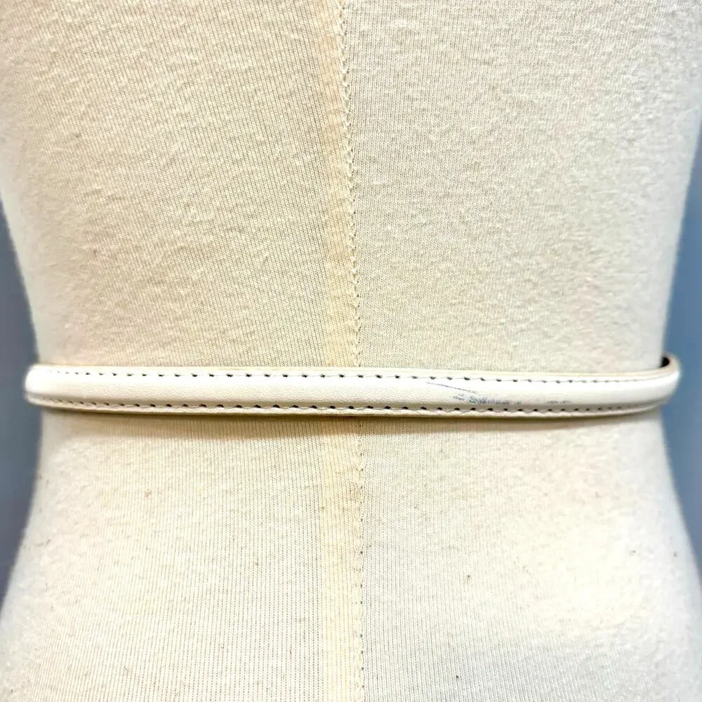 White Skinny Belt Gold Horseshoe Buckle Clean Girl Office Siren Coquette Y2K